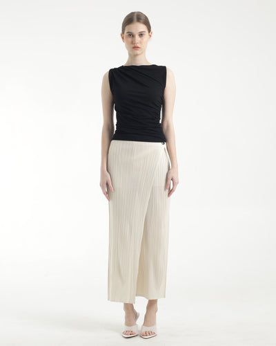 Cream Wrap Pleated Pants