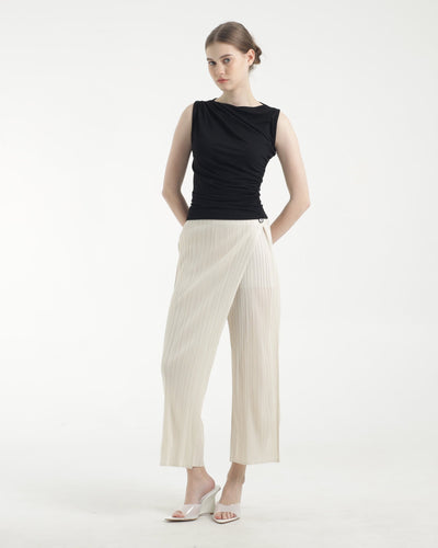 Cream Wrap Pleated Pants