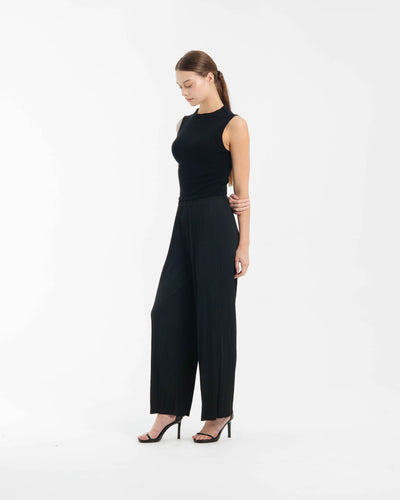 Black Easy Pleated Pants