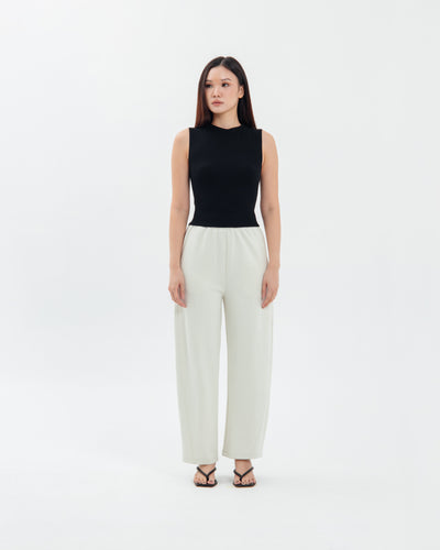 Cream Bamboo Lyocell Easy Barrel Pants