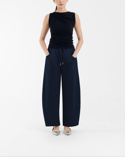 Navy Bamboo Lyocell Hailey Barrel Pants