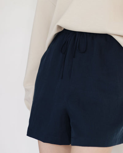 Navy Bamboo Linen Shorts
