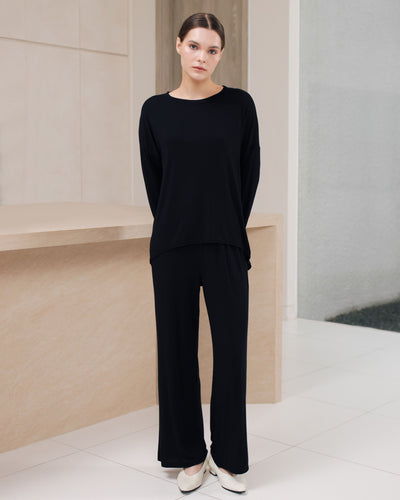 Black Airy Bamboo Relaxed Long Sleeve Top