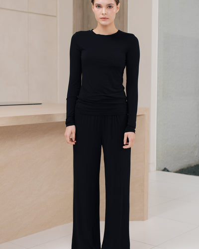 Black Airy Bamboo Fitted Long Sleeve Top