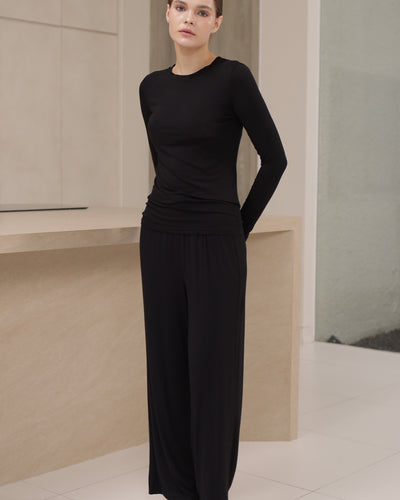 Black Bamboo Fitted Long Sleeve Top