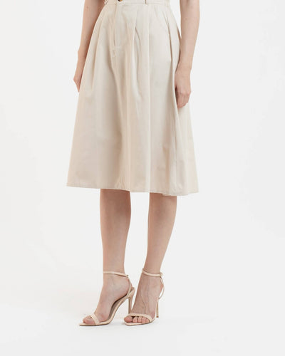 Beige Button Midi A-Line Skirt - Hellolilo