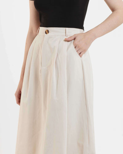 Beige Button Midi A-Line Skirt - Hellolilo