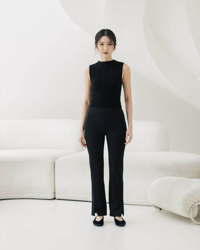 Black Bamboo Slit Pants - Hellolilo