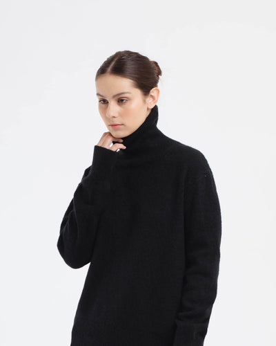 Black Oversized Knit Sweater - Hellolilo