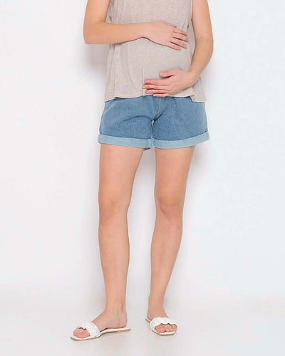 Blue Sally Denim Shorts Maternity - Hellolilo