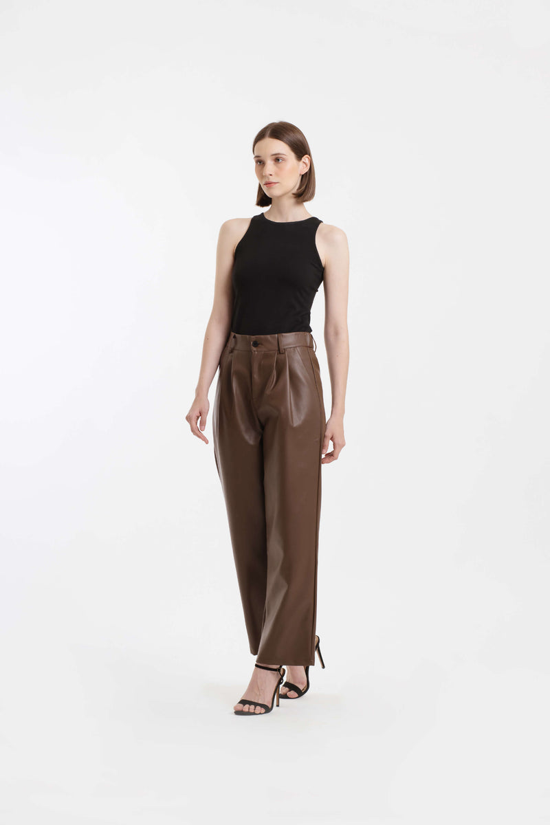 Brown Leatherette Pants - Hellolilo