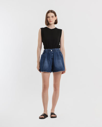 Dark Blue Denim Shorts - Hellolilo