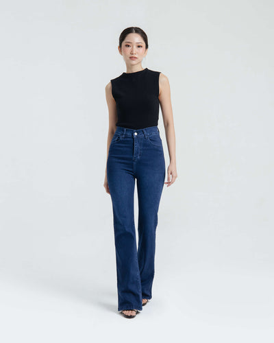 Dark Blue Elongating Flare Jeans - Hellolilo