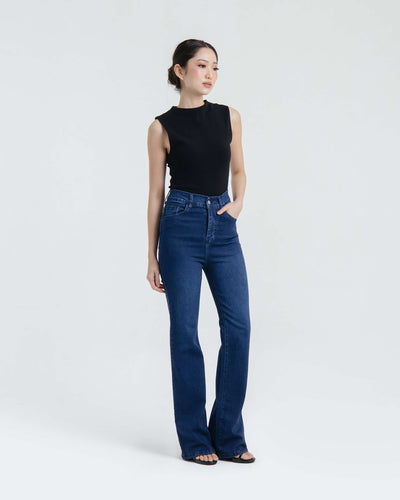 Dark Blue Elongating Flare Jeans - Hellolilo