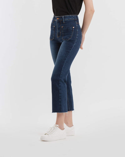 Defective Sale Pocket Flare Cropped Jeans - Hellolilo