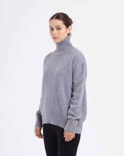 Grey Oversize Knit Sweater - Hellolilo