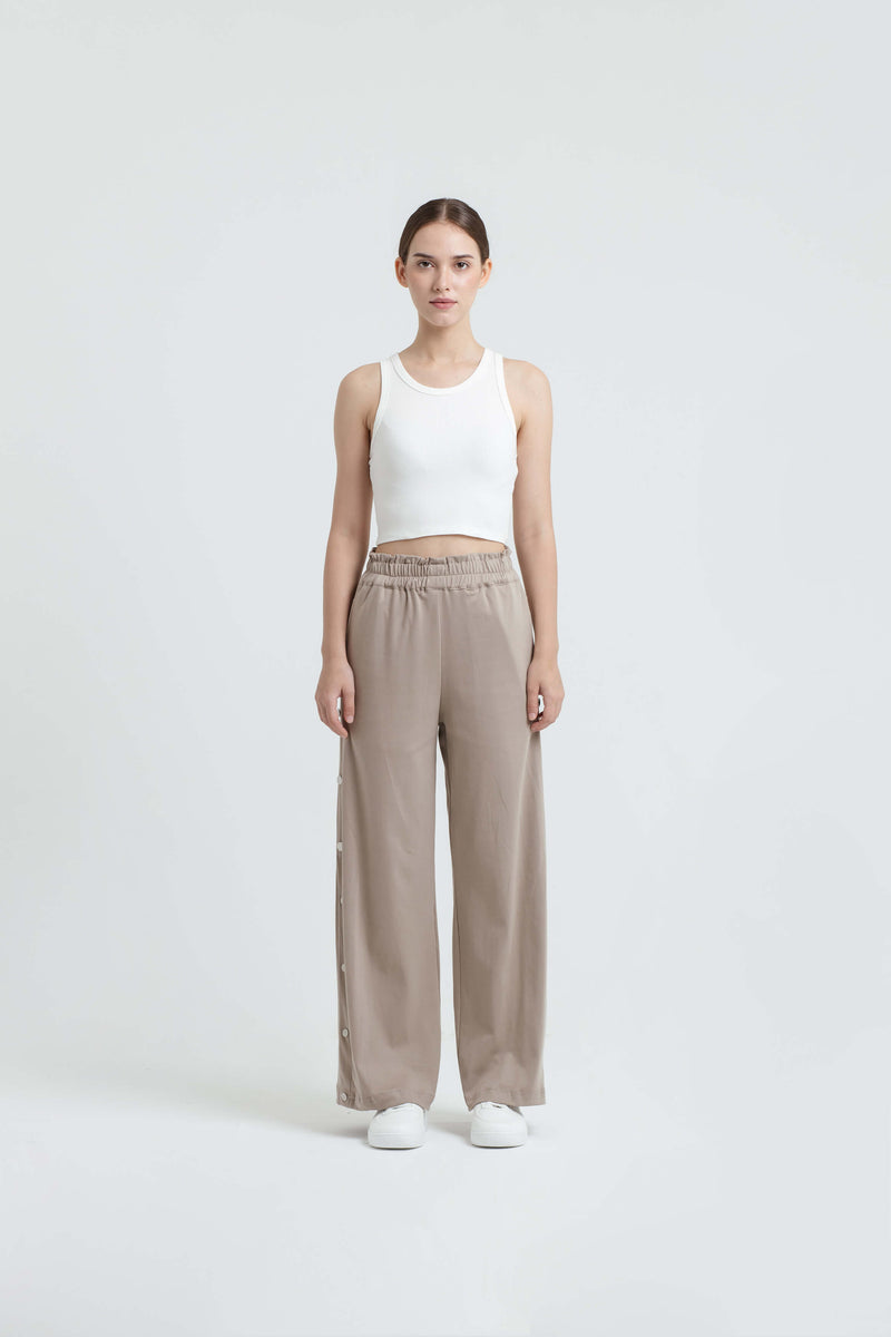 Taupe Airy Bamboo Snap Button Pants - Hellolilo