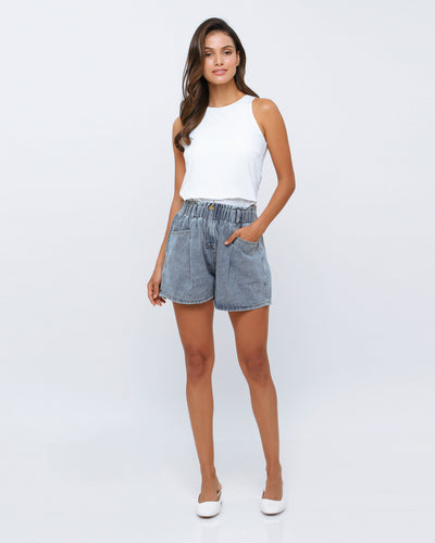 Washed Blue Denim Shorts - Hellolilo