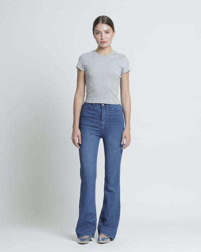 Washed Blue Elongating Flare Jeans - Hellolilo
