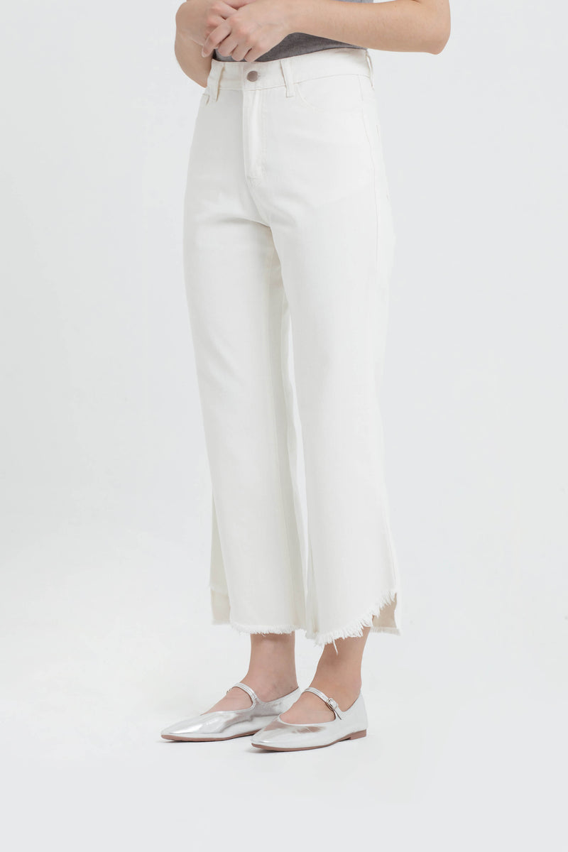 White Slit Cropped Jeans - Hellolilo