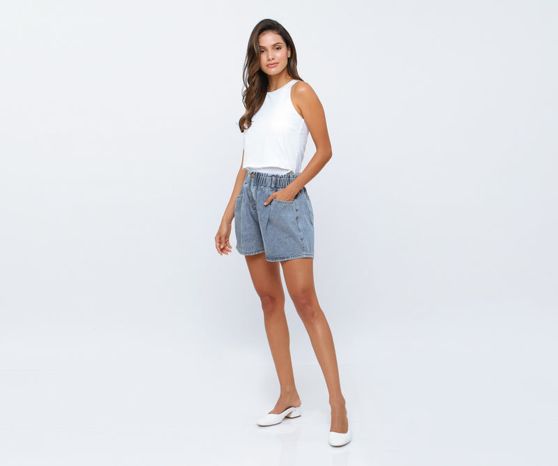 Washed Blue Denim Shorts