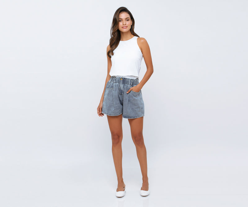 Washed Blue Denim Shorts