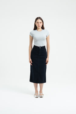 Black Cargo Midi Denim Skirt