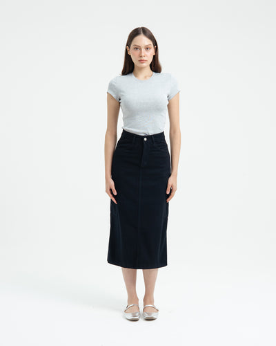 Black Cargo Midi Denim Skirt