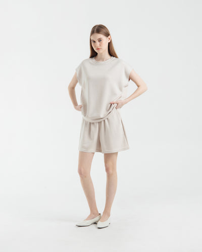 Cream Bamboo Lyocell Daily Shorts Set