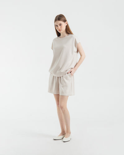 Cream Bamboo Lyocell Daily Shorts Set