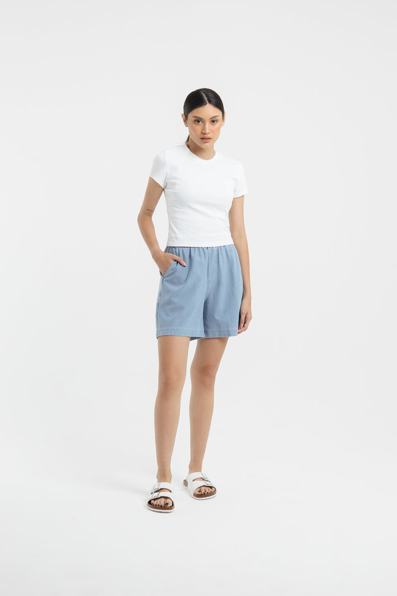 Light Blue Bamboo Denim Shorts