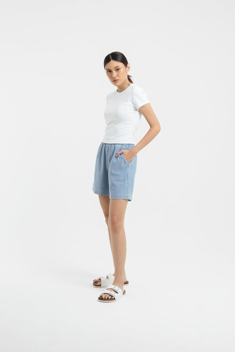 Light Blue Bamboo Denim Shorts