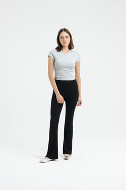 Black Fold Bamboo Flare Pants