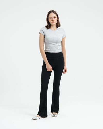 Black Fold Bamboo Flare Pants