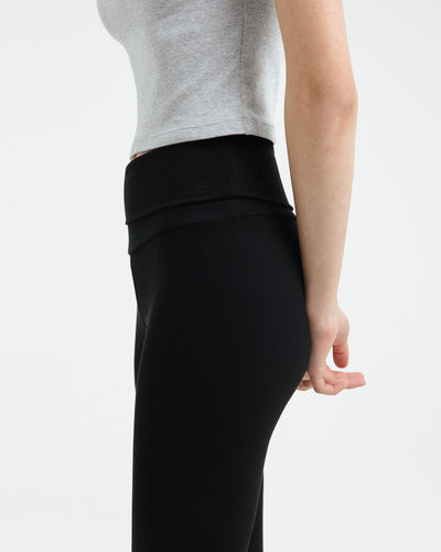 Black Fold Bamboo Flare Pants