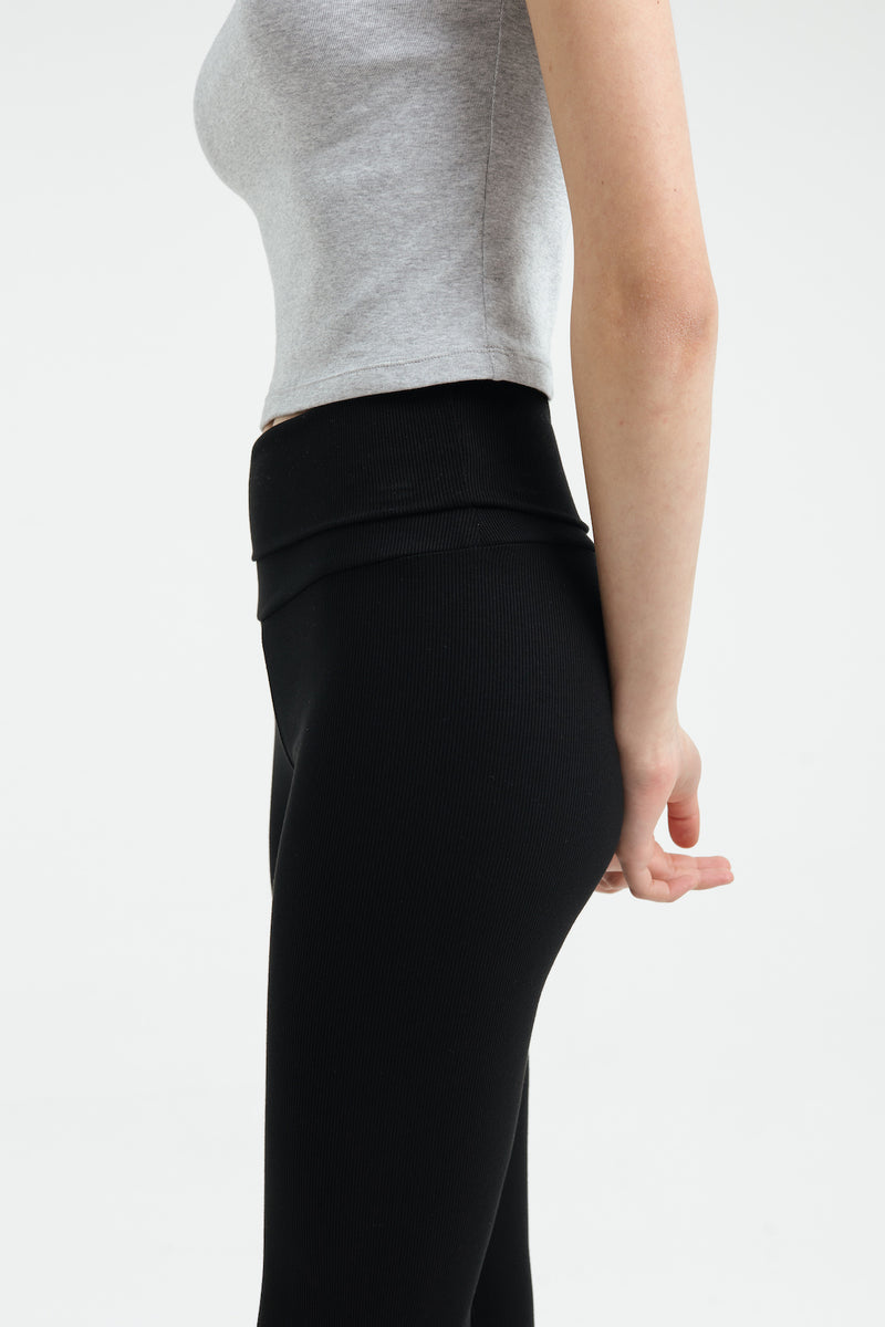 Black Fold Bamboo Flare Pants