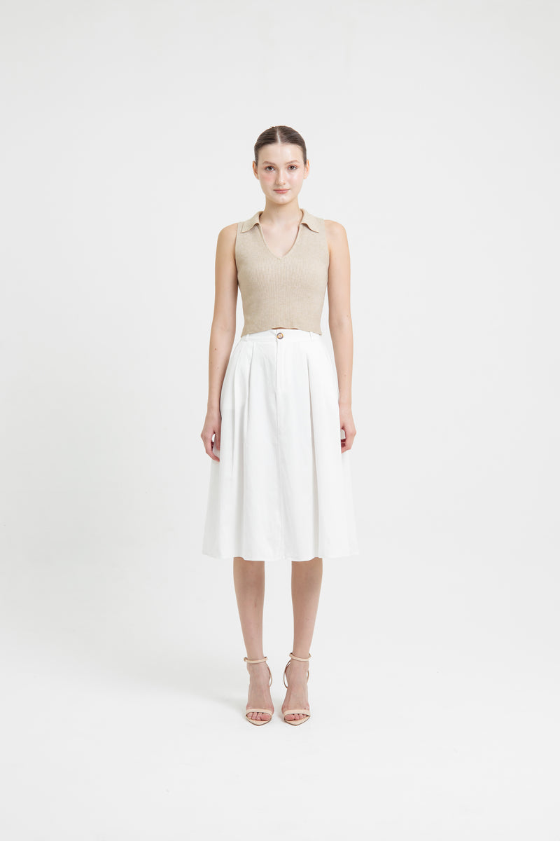 White Button Midi A-Line Skirt