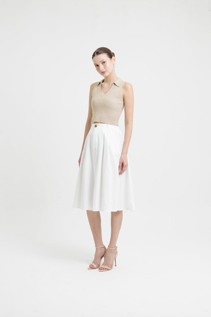 White Button Midi A-Line Skirt