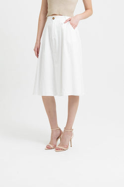 White Button Midi A-Line Skirt