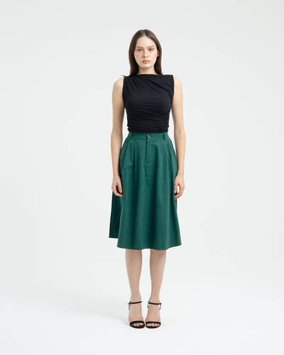 Green Button Midi A-Line Skirt