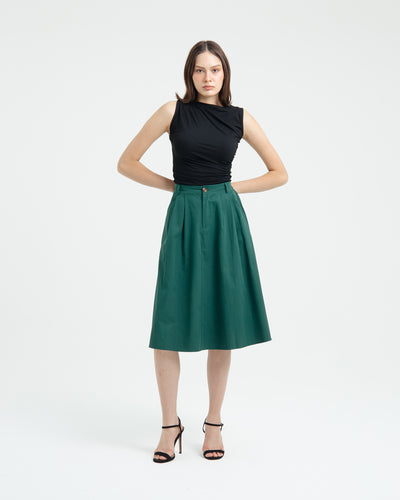 Green Button Midi A-Line Skirt