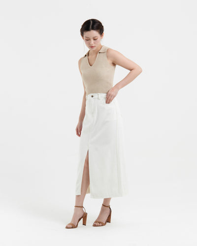 White Midi Denim Skirt