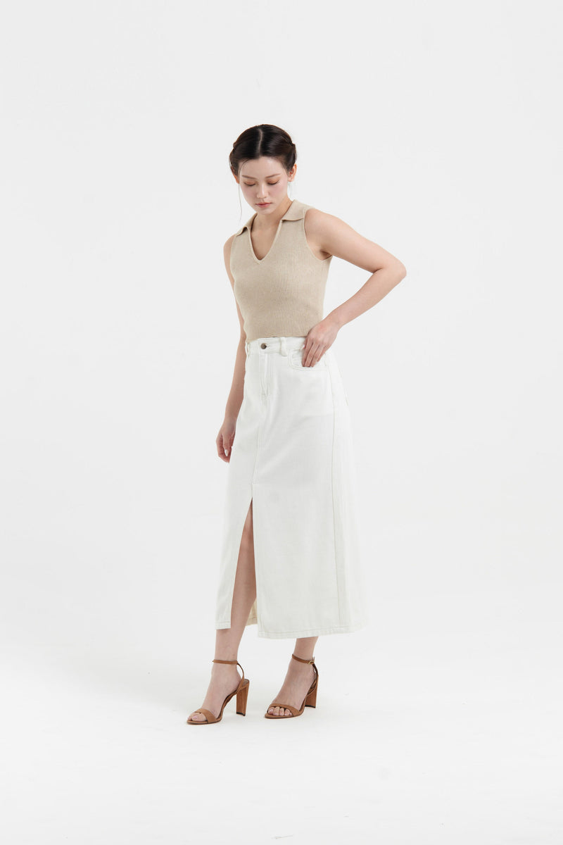 White Midi Denim Skirt