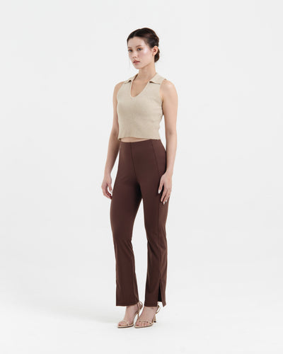 Brown Bamboo Slit Pants