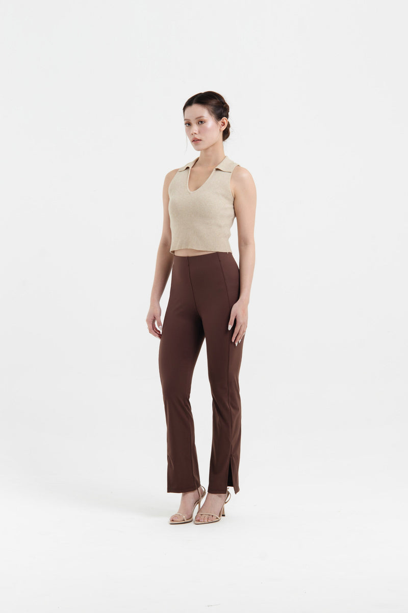 Brown Bamboo Slit Pants