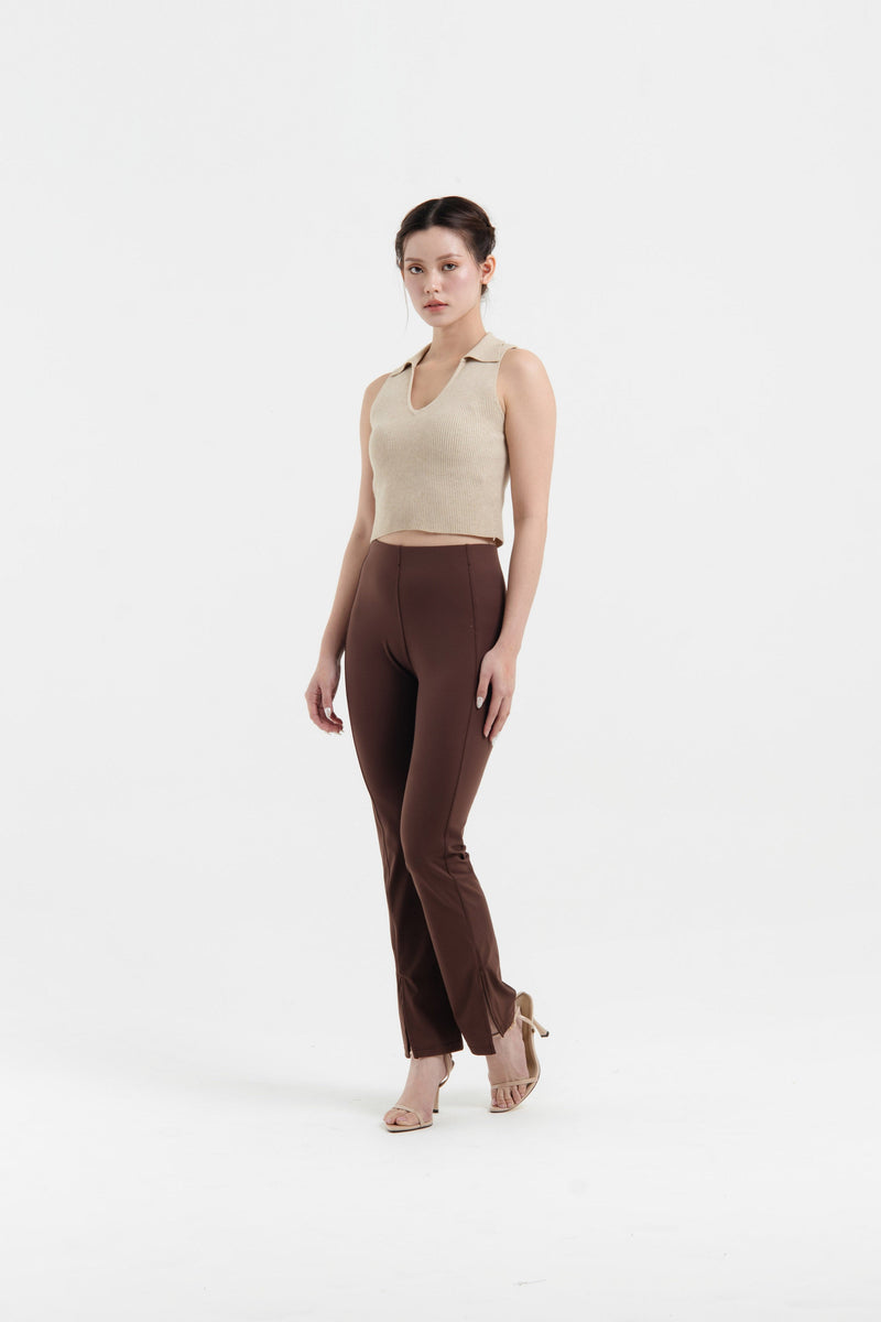 Brown Bamboo Slit Pants