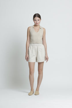 Beige Basic Cotton Shorts