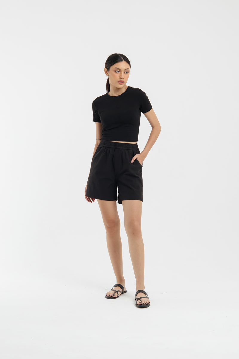 Black Bamboo Denim Shorts