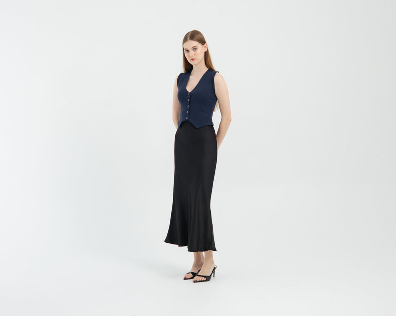 Black Perle Silk Skirt