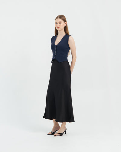 Black Perle Silk Skirt
